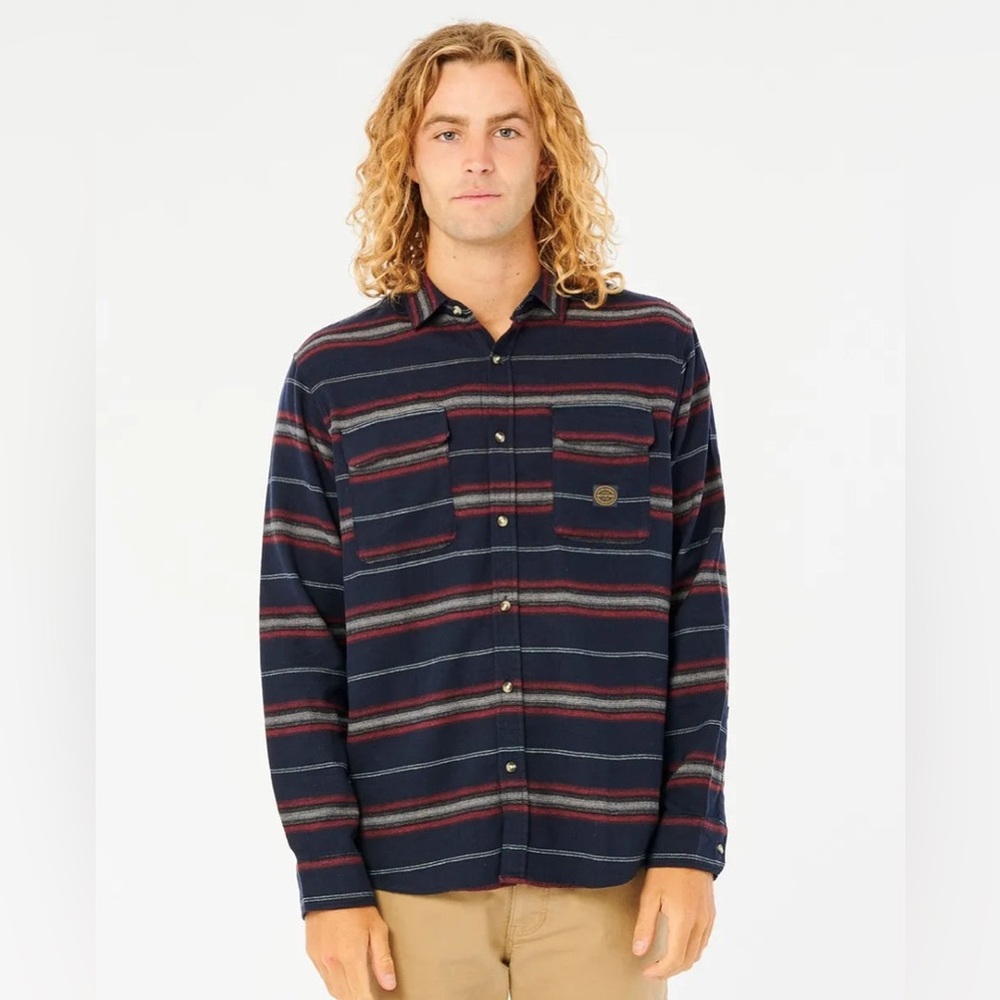 Nwt Rip Curl Steamzee Striped Button Up Flannel S… - image 1